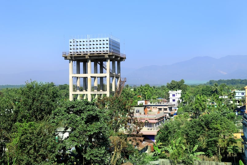 A high-rise building having a stainless steel water tanks